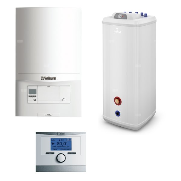 Pakiet - Kocioł gazowy jednofunkcyjny VAILLANT ecoTEC pro VC 146/5-3 kondensacyjny wiszący 5.9 - 15.3 kW + Czujnik c.w.u. + RegulatorcalorMATIC 350 + Zasobnik c.w.uVulcan 100L stojący